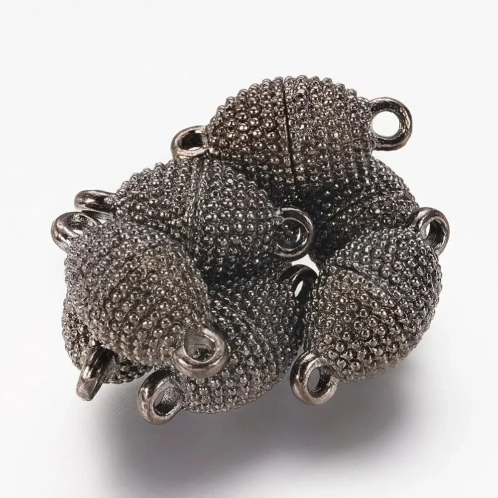 Premium Gunmetal Gray Black Fancy Dotted Oval Magnetic Necklace Clasp 1 pc